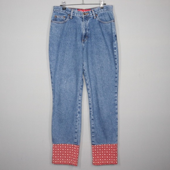 DFX Jeans Womens Size 10 Denim Blue Geometric Foral Tapered Y2K Vintage - Picture 1 of 8